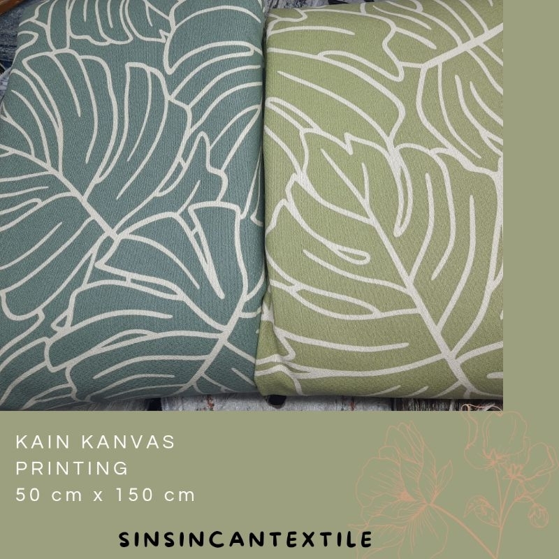 Kanvas Motif Daun Monstera 50 cm x 150 cm /Kain Kanvas Murah Premium/Kanvas Printing Cocok untuk tas