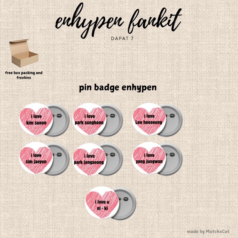 pin badge enhypen | fankit | free bies enhypen | enhypen badge isi 7 | pin | pin tas
