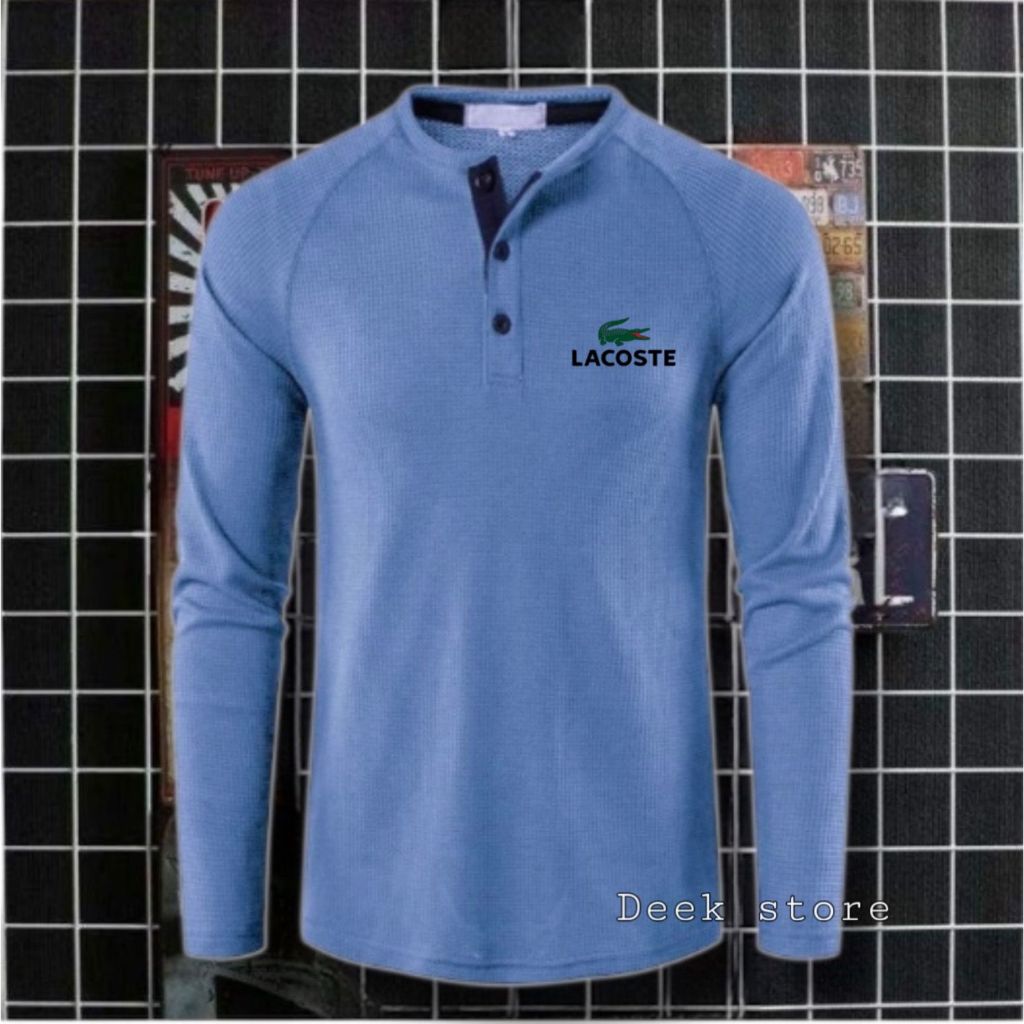 KAOS KANCING WAFFLE PRIA TERBARU/KAOS KANCING PANJANG WAFFLE SABLON/KAOS KANCING WAFFLE PREMIUM TERL