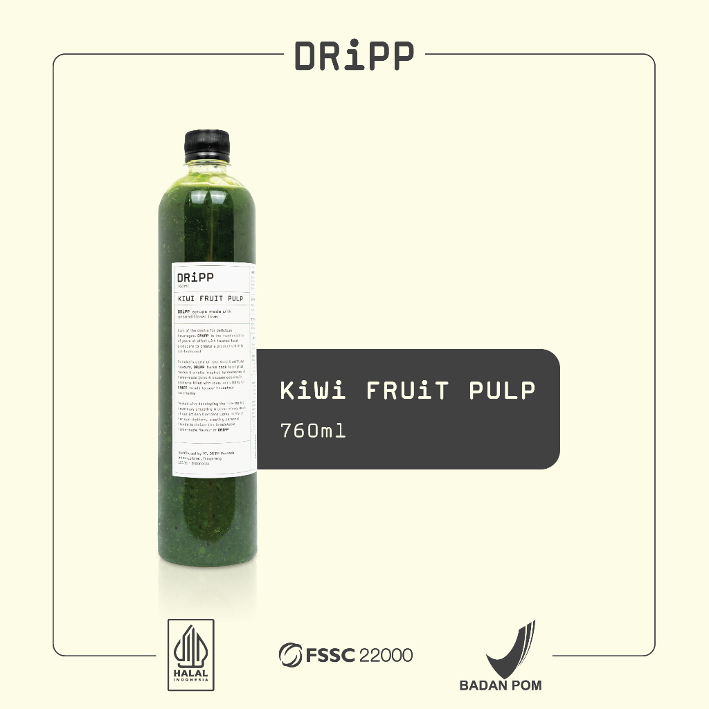 

DRiPP Kiwi Fruit Pulp (Sirup Rasa Bubur Buah Kiwi) Untuk Minuman Restoran dan Kafe