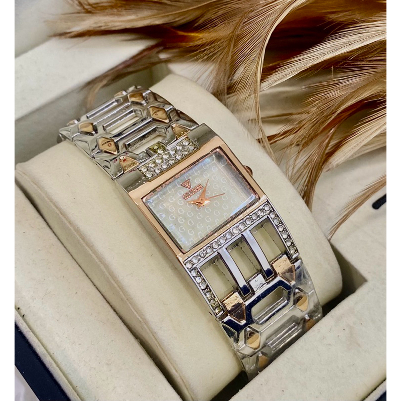 Jam Tangan Wanita GUES Petak Fashion Terbaru Kekinian Mewah Elegan Jam Cewek Rantai Anti Air Cod