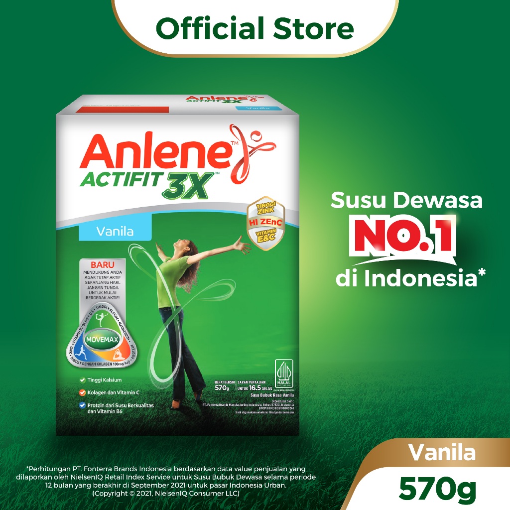 

Anlene Actifit 3X Susu Bubuk Dewasa Vanila 570g - Nutrisi Tinggi Kalsium Untuk Tulang, Sendi, dan Otot