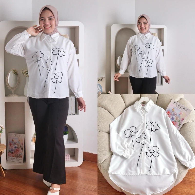 BHO - ZFS BLOUSE NAILA WANITA KANTORAN BAJU KERJA PUTIH BORDIR / FELLA BLOUSE BORDIR / ATASAN BAJU W