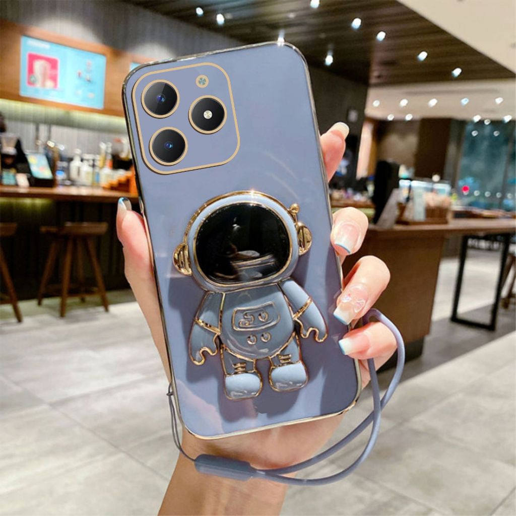 Soft Case Realme C51 C53 C55 C35 Narzo 50A Prime Astronot Stand Premium Free Tali Lanyard