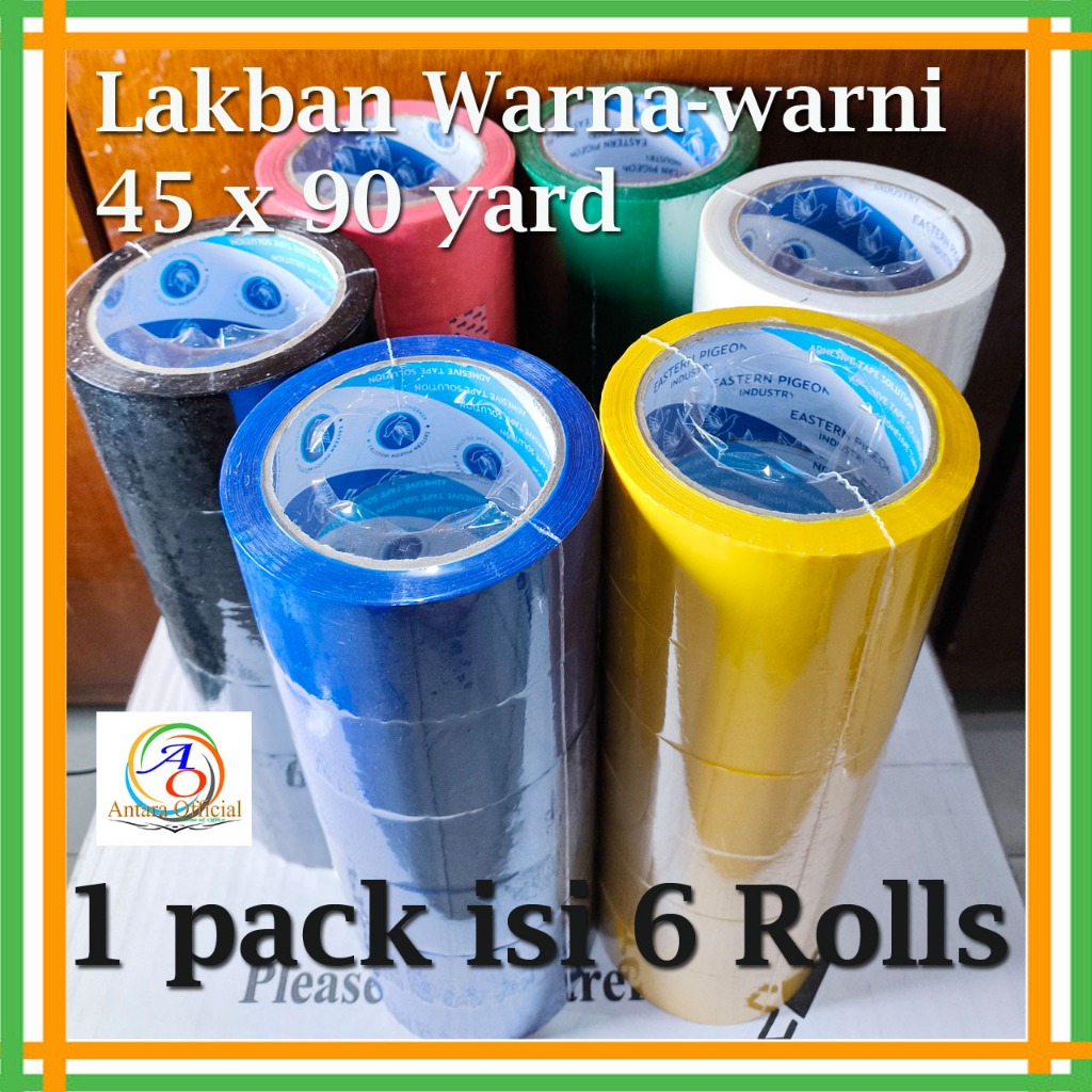 

Lakban Warna 1 Pack isi 6 Roll 45 mm x 90 yard 2 Inchi Hijau Merah Biru Kuning Hitam Putih Pink