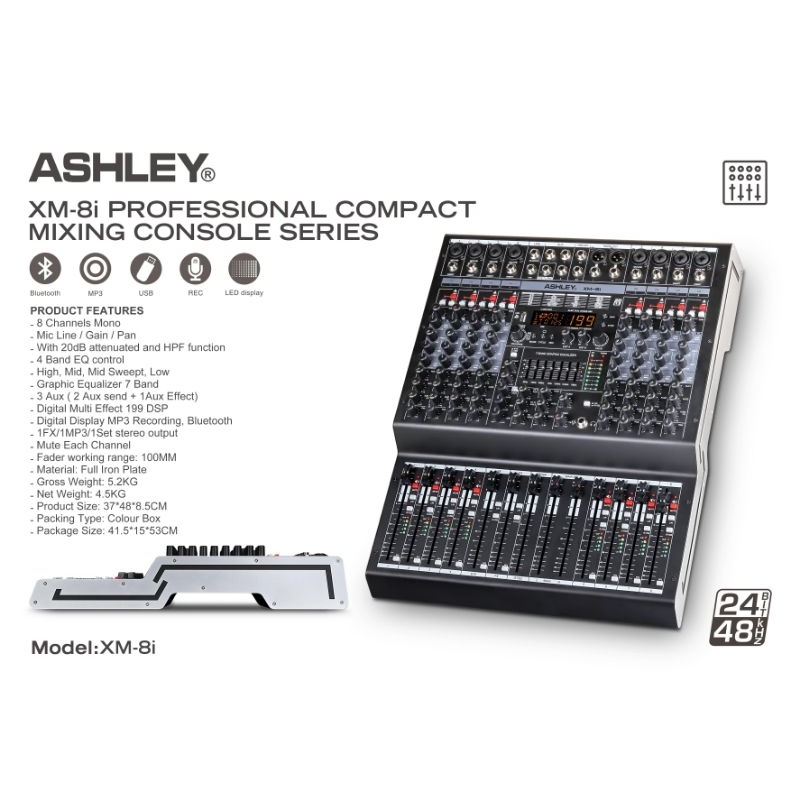 MIXER AUDIO ASHLEY XM-8i MIXER 8 CHANNEL PROFESIONAL COMPACT MIXING CONSOLE SERIES ORIGINAL XM 8i