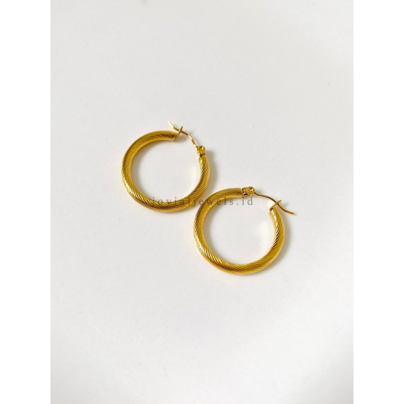 TITANIUM Basic Hoop Earring | Anting jepit besar big bold giwang stud polos croissant cantik gold - 
