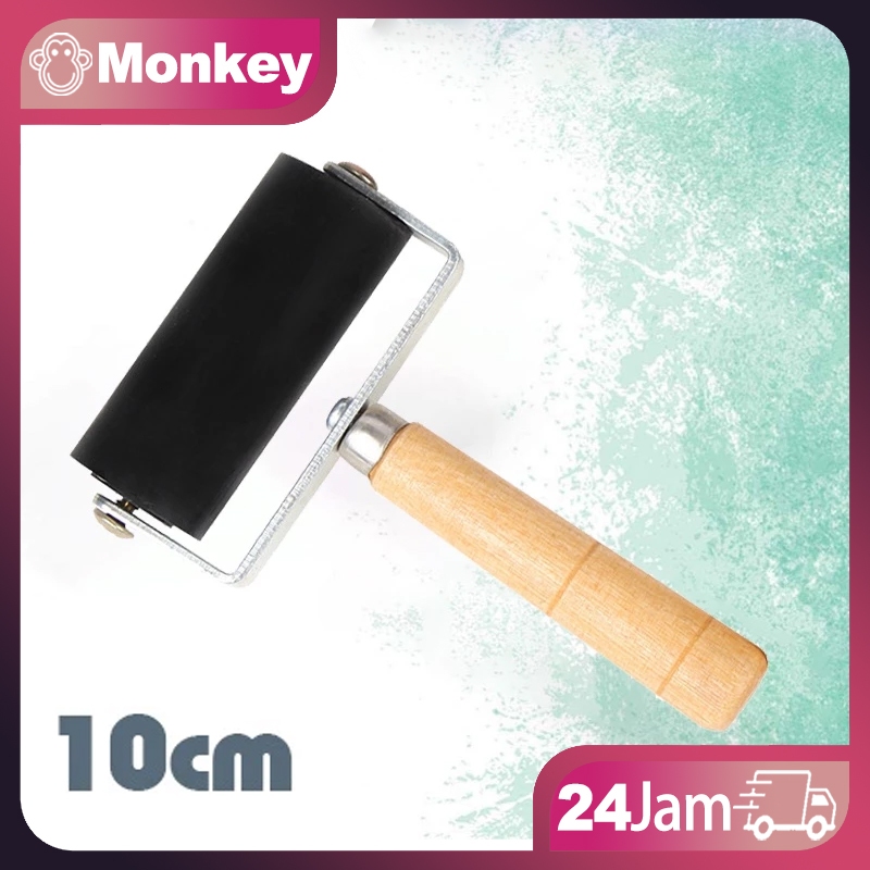 

Roller Karet 10 cm Hard Roll Rubber Wooden Handl Roll Grafis Steel Frame Children Art Craft Tool