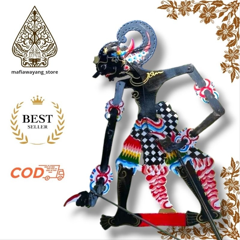 Wayang Kulit Asli WERKUDARA BIMA Hitam -+45cm