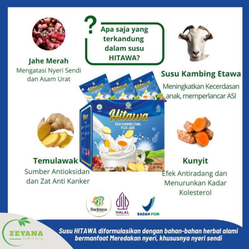 

HITAWA SACHET | 1KG isi 40 pcs | Susu Etawa Plus Jahe Merah Kunyit Mengatasi Nyeri Sendi dan Tulang