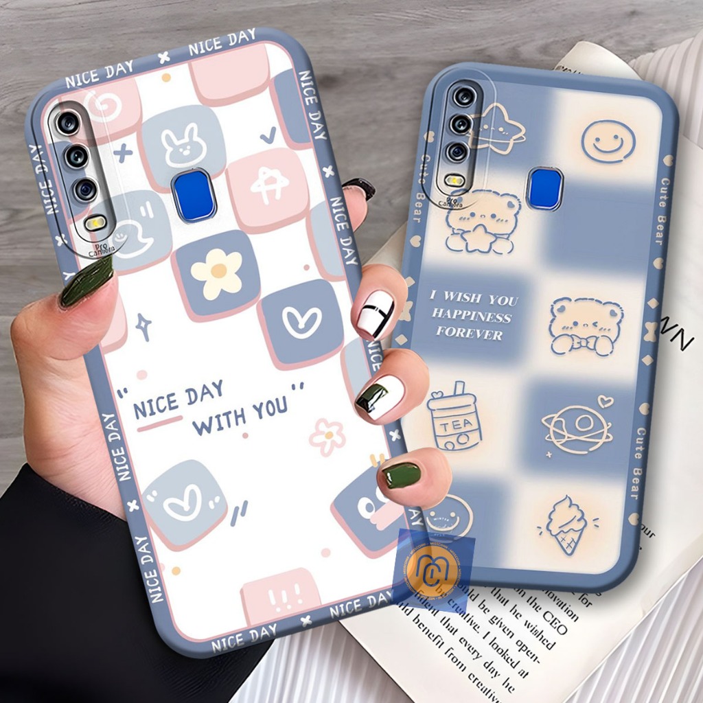Case Hp Vivo Y11/Y12/Y12i/Y15/Y17/Y19 Motif Kotak Kotak Bear - Case Lucu - Casing Kekinian - Softcas