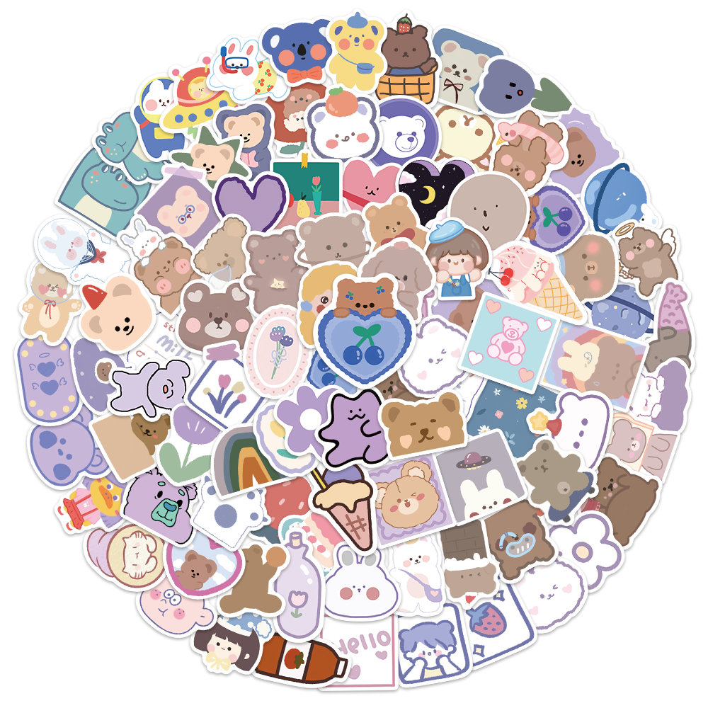 

50PCS Beruang Segar Cute Stiker Anti Air Adhesive Waterproof Sticker Suitable for laptop skateboards and mobile phone decorations stickers