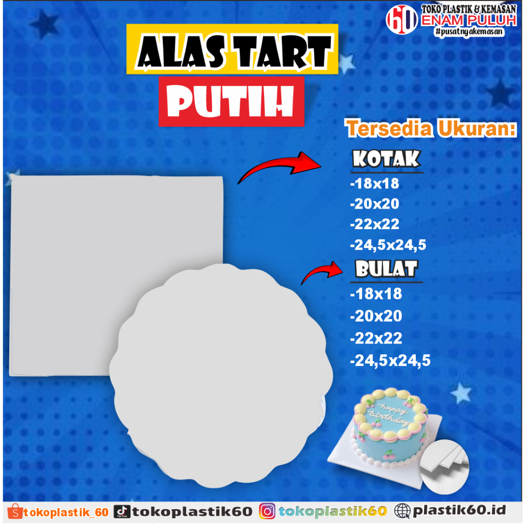 Alas Tart Bulat PUTIH  / Tatakan Kue Kotak/ Alas Kue Tart / Alas Kotak / Alas Pudding Tatakan Puddin