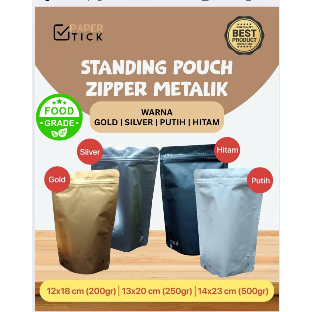 Standing Pouch 12X18CM (200GR) 13X20CM (250GR) 14X23 (500GR) CM STANDING POUCH / PLASTIK KLIP KEMASA