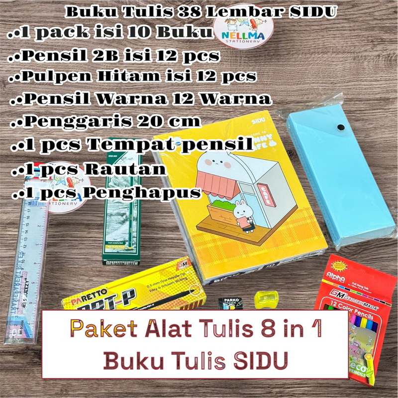 

Paket Alat Tulis 8 in 1 Dalam paket Buku Tulis Sidu 38 Lembar isi 10 Buku