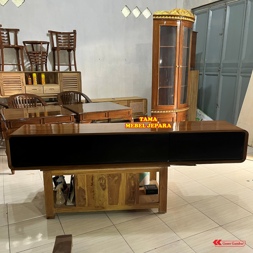 Buffet TV Gantung Kayu Jati Minimalis Rak TV Dinding Modern Mebel Jepara