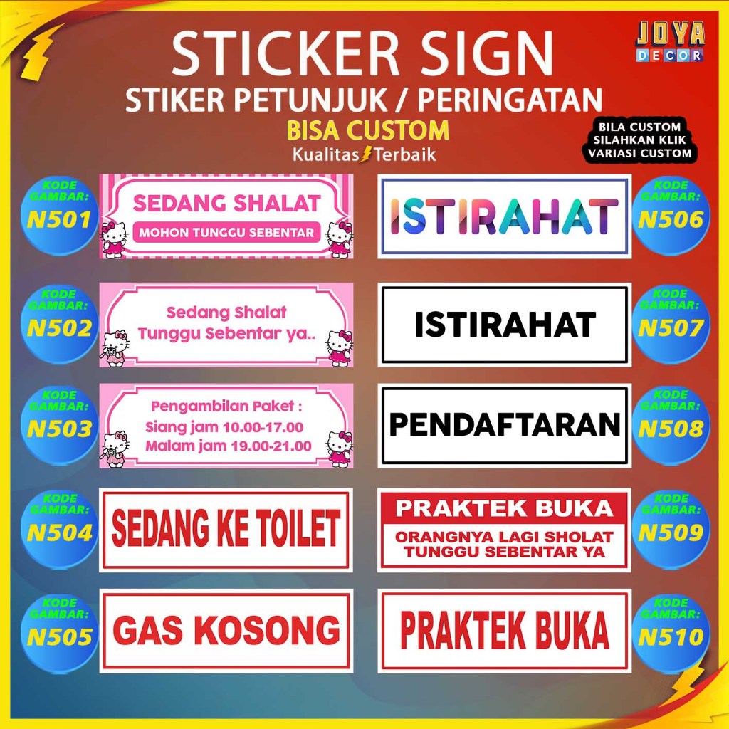 

Sticker Stiker Petunjuk Warning Pengumuman praktek buka sedang sholat dilarang masuk kecuali karyawan ada N501