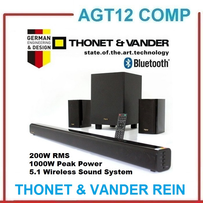 Thonet Vander Rein 5.1 Wireless Bluetooth Surround Soundbar Home Theater Speaker