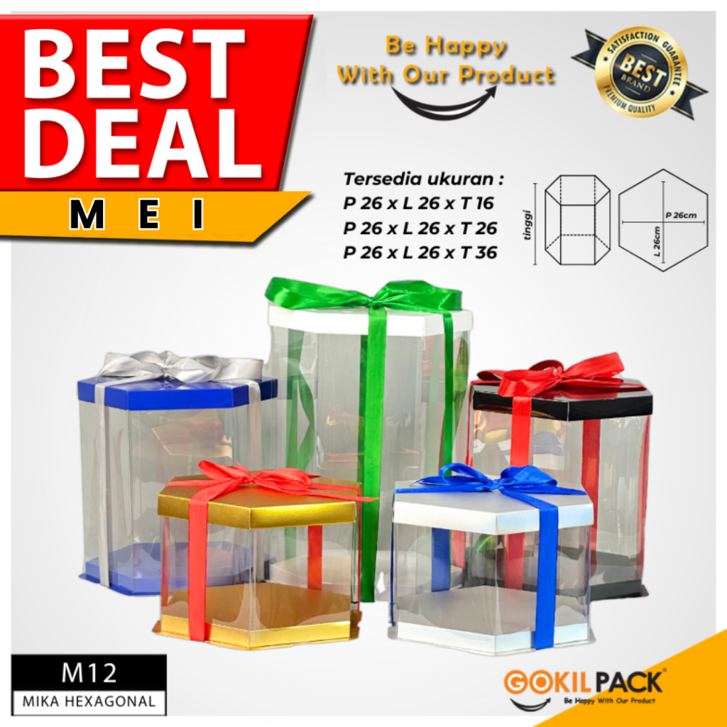 

Box Mika Hexagonal - Cake Box - Box Segi Enam Kue Mika Transparan Dus Hadiah Hantaran -Tutup Warna Uk 22x22 - M11