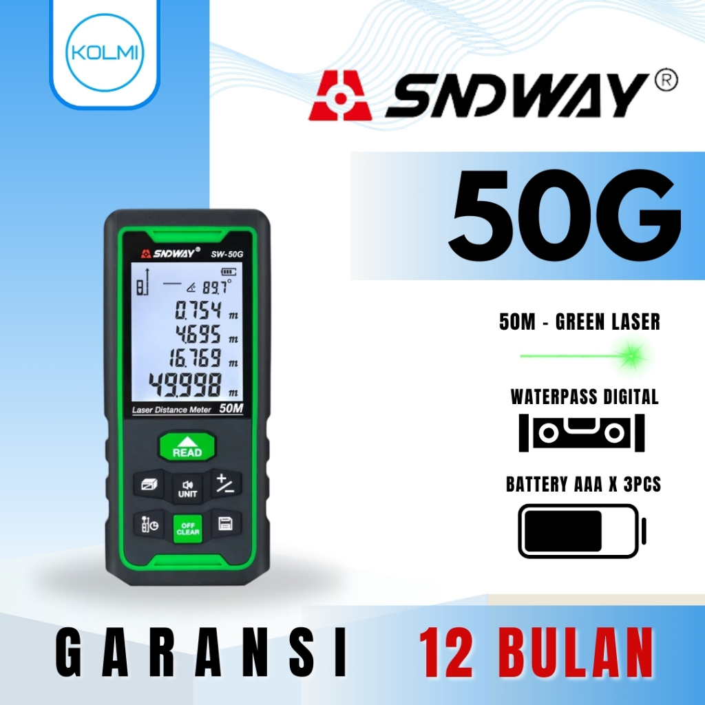 SNDWAY Meteran Laser Digital Green Laser 50 Meter SW-50G Laser Hijau