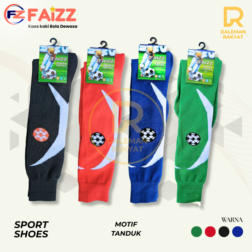 Harga Grosir 6 Pasang Kaos Kaki Sepak Bola Motif TANDUK Warna Hitam Merah Biru dan Hijau - Kaos Kaki