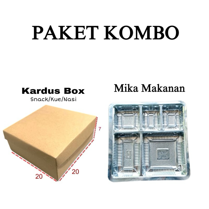 Paket Kombo Dus Nasi/Snack Uk 20x20 dan Mika Makanan. Kardus Coklat Polos.