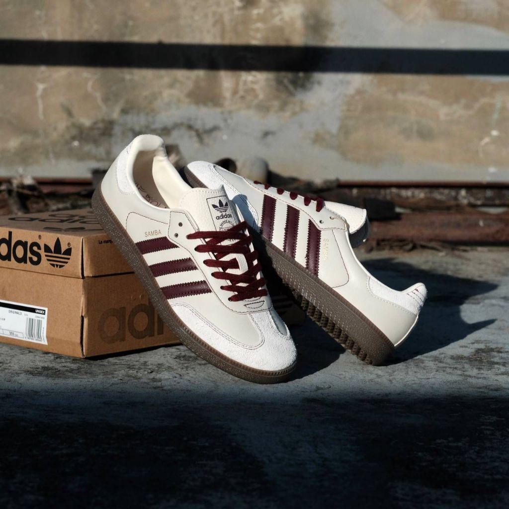Sepatu Sneakers Adidas Samba OG Wonder White Maroon