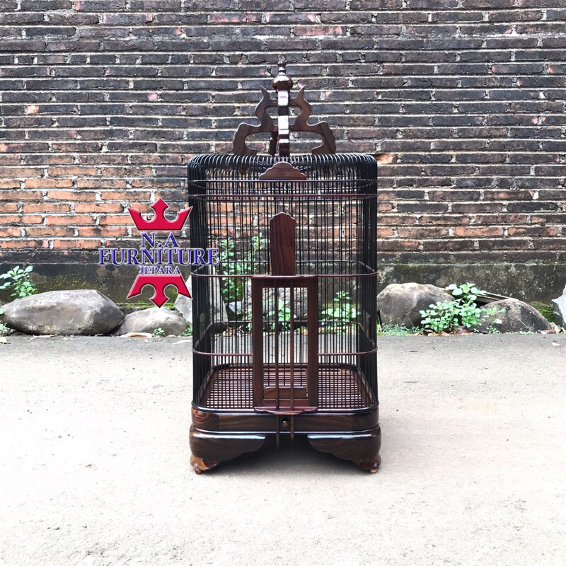 Sangkar oval kayu sonokeling 45x45cm, kandang cak ijo kayu sonokeling, Sangkar murai borneo oval 45x