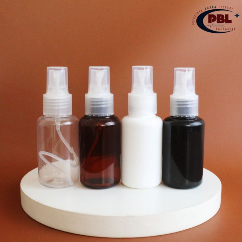 Botol Spray 60ml Tubular / Botol Toner 60ml / Botol PET 60ml Tubular Neck 24 Tutup Spray Neck 24 Nat