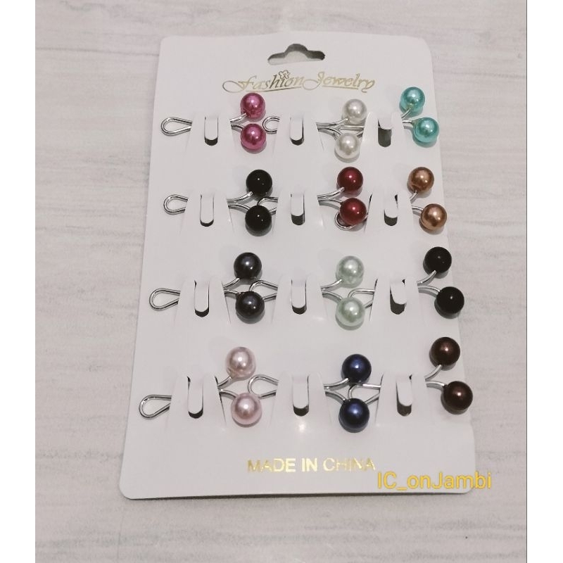 1 lusin (12 Pcs) Bros Tuspin Dagu Hijab, klip jilbab mutiara model klip jepit