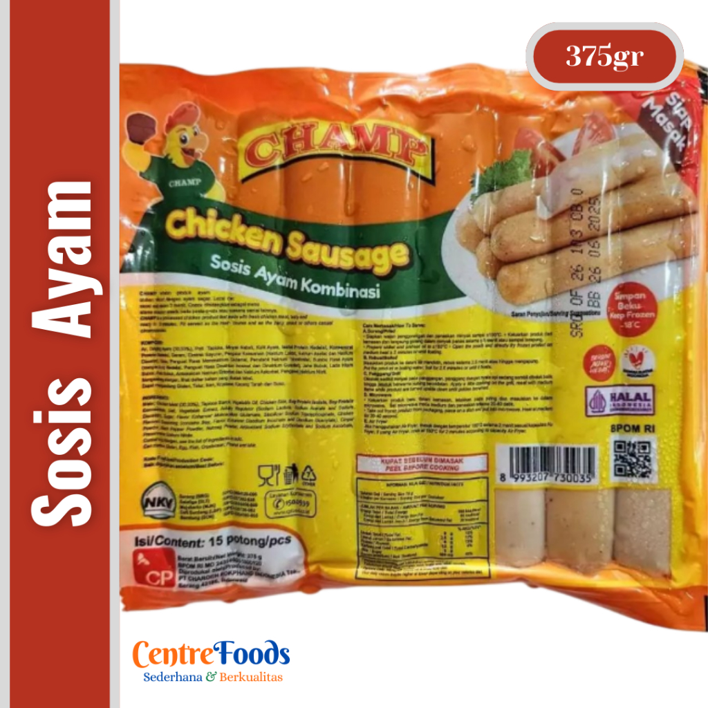 

Sosis Ayam - Chicken Sausage Champ | Isi 15 Pcs - 375gr [ Harga Per BKS ]