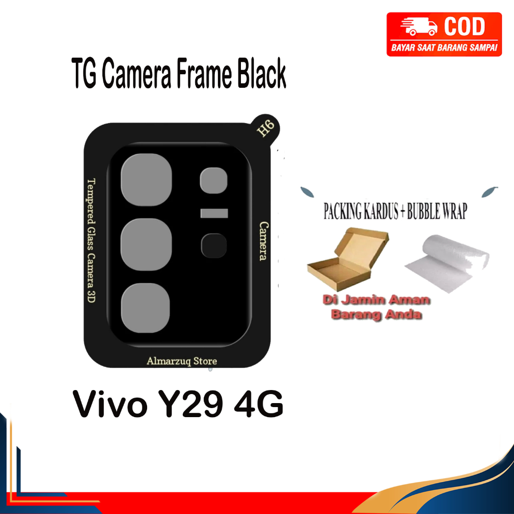 Tempered Glass Camera Frame Black For Vivo Y29 4G