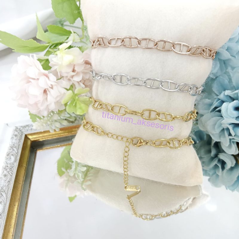 gelang rantai titanium fashion oval garis