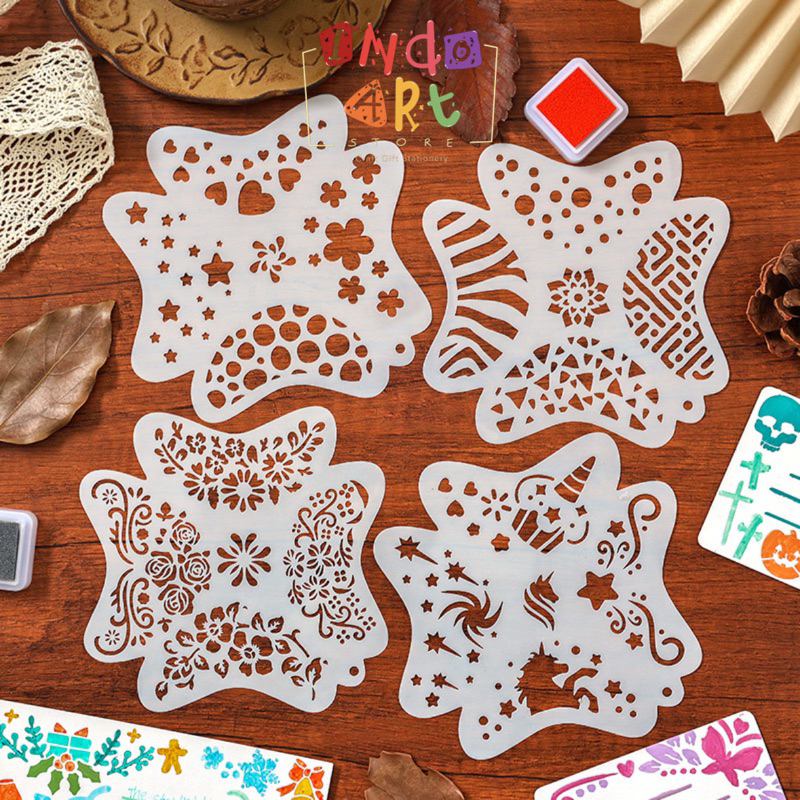 

(IAS) 10 pcs Cetakan PET Plastik Stencil Set Stensil Gambar Craft Lukisan Motif Tribal Abstrak Calligraphy Flower Rose Retro Building Vintage