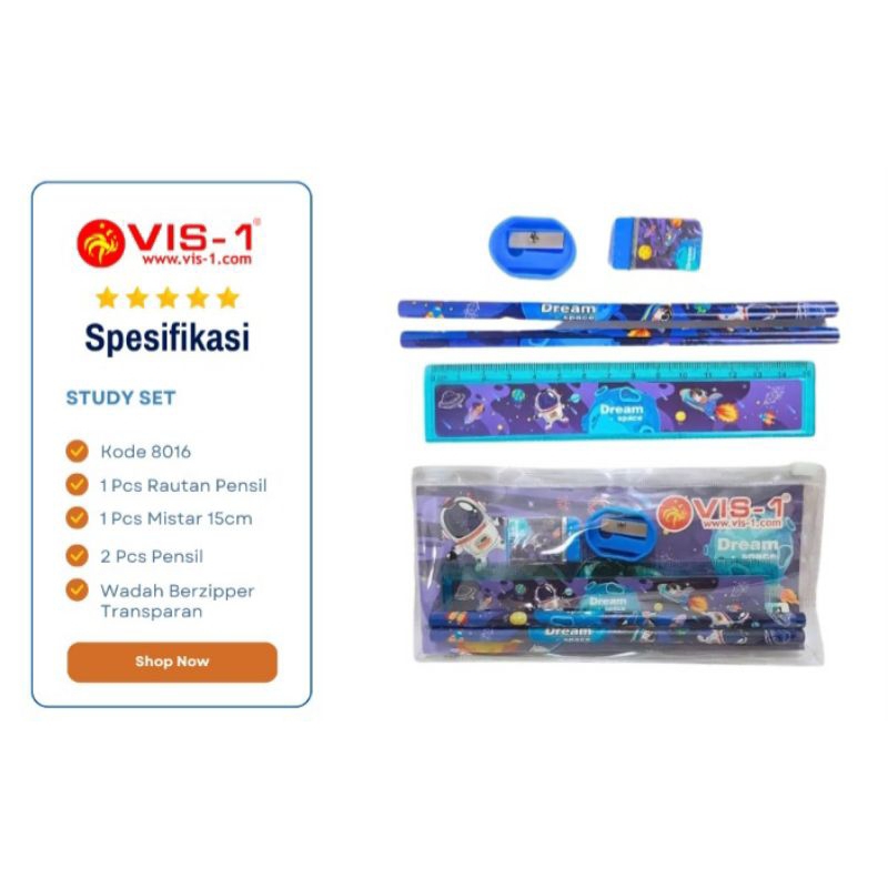 

Alat Tulis Satu Set Merek VIS-1 Pensil Peruncing Mistar 15 cm