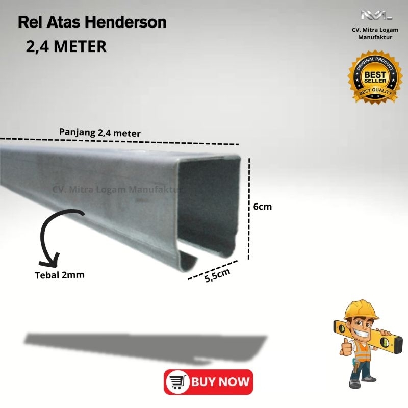 (Promo) Rel Atas Pintu Henderson 2,4 Meter | Rel Atas Pintu Garasi | Rel Atas Henderson Pintu Gebyok