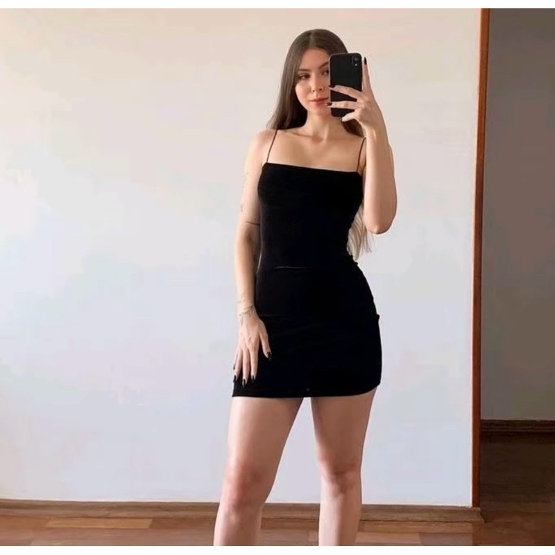 MIDI DRESS SLIM FIT - DRESS KOREA - SEXY DRESS - DRESS HITAM - DRESS TALI KECIL - DRESS TALI SPAGHET