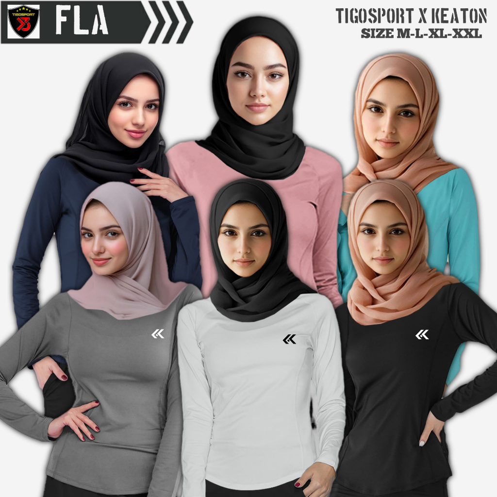 [ FLA ] BAJU OLAHRAGA WANITA HIJAB KAOS RUNNING WANITA MUSLIMAH JERSEY BADMINTON WANITA LENGAN PANJA