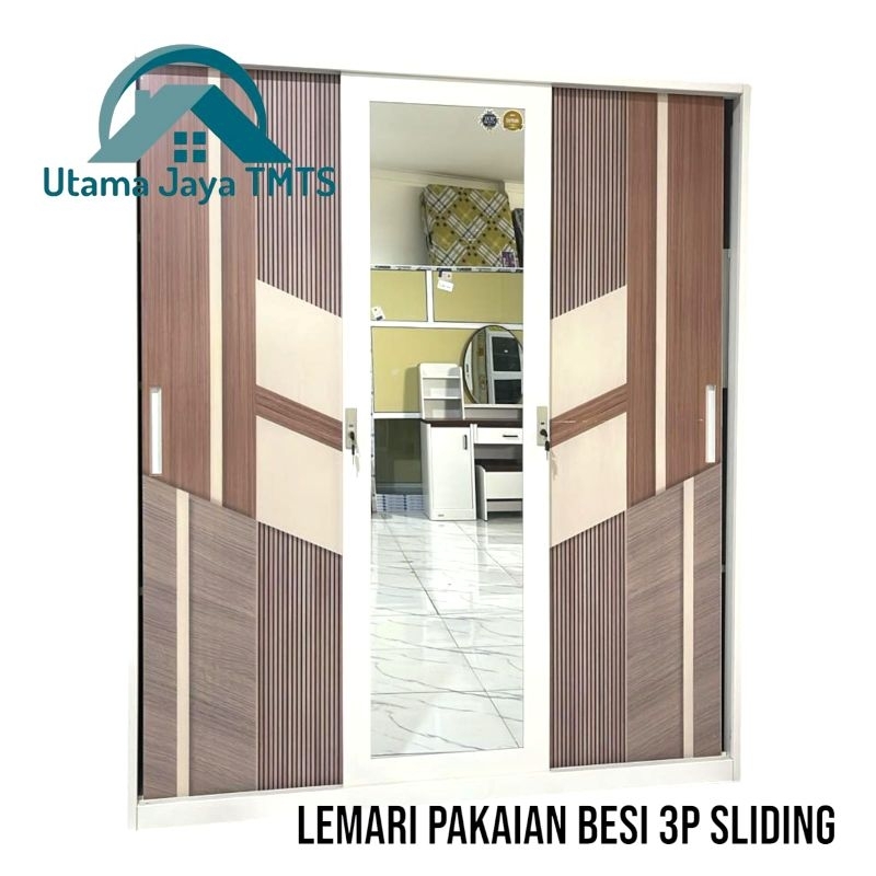 Lemari pakaian besi sliding 3p // Lemari pakaian 3p kaca ditengah // Lemari pakaian importa sc04 b58