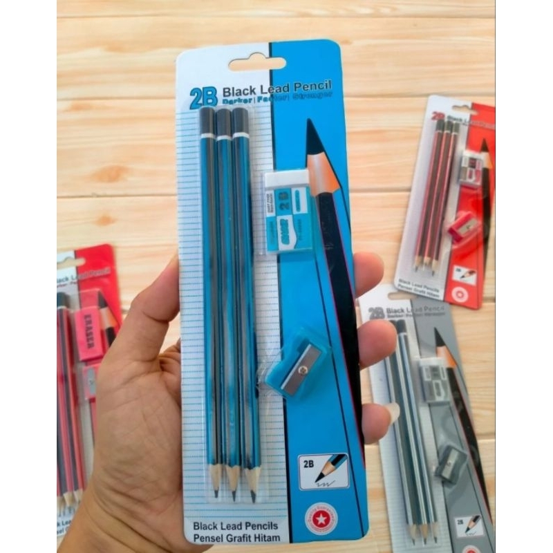 

Pensil Tulis 2B Set 3 Pcs 6 Pcs Pensil 2B Penghapus Penggaris