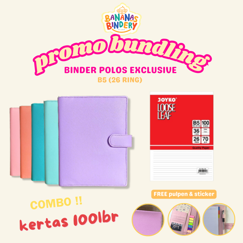 

Bananasbindery Binder B5 26RING BUNDLING [ISI 2pcs] 1pcs Binder Polos Exclusive+ 1 pack Kertas B5 100 Paper Stationery