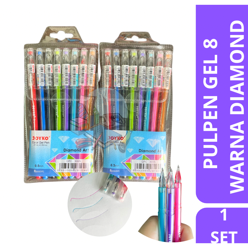 

[1 SET] Pulpen Gel Warna-Warni / Color Gel Pen Joyko Diamond Art GPC-309S Isi 8 Warna 0.5mm