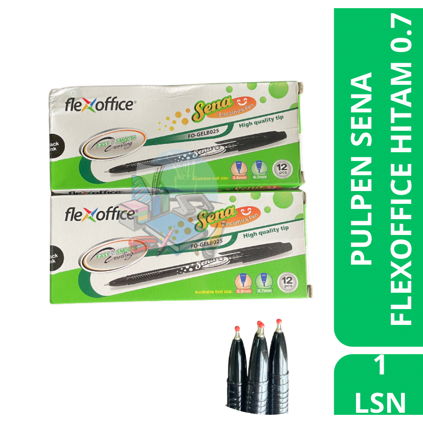 

[1 LUSIN] Pulpen Sena / Pulpen High Quality Tip Murah Easy Smooth Isi 12 Pcs 0.7mm Warna Hitam FlexOffice