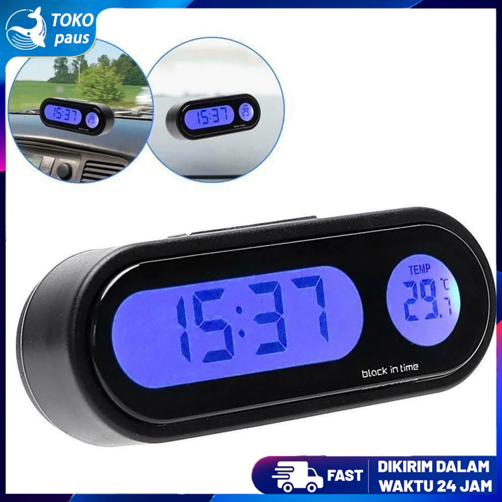 Termometer Jam Mobil / Jam Digital / Led Backlight /Biru Dengan Termometer Untuk Dashboard Mobil