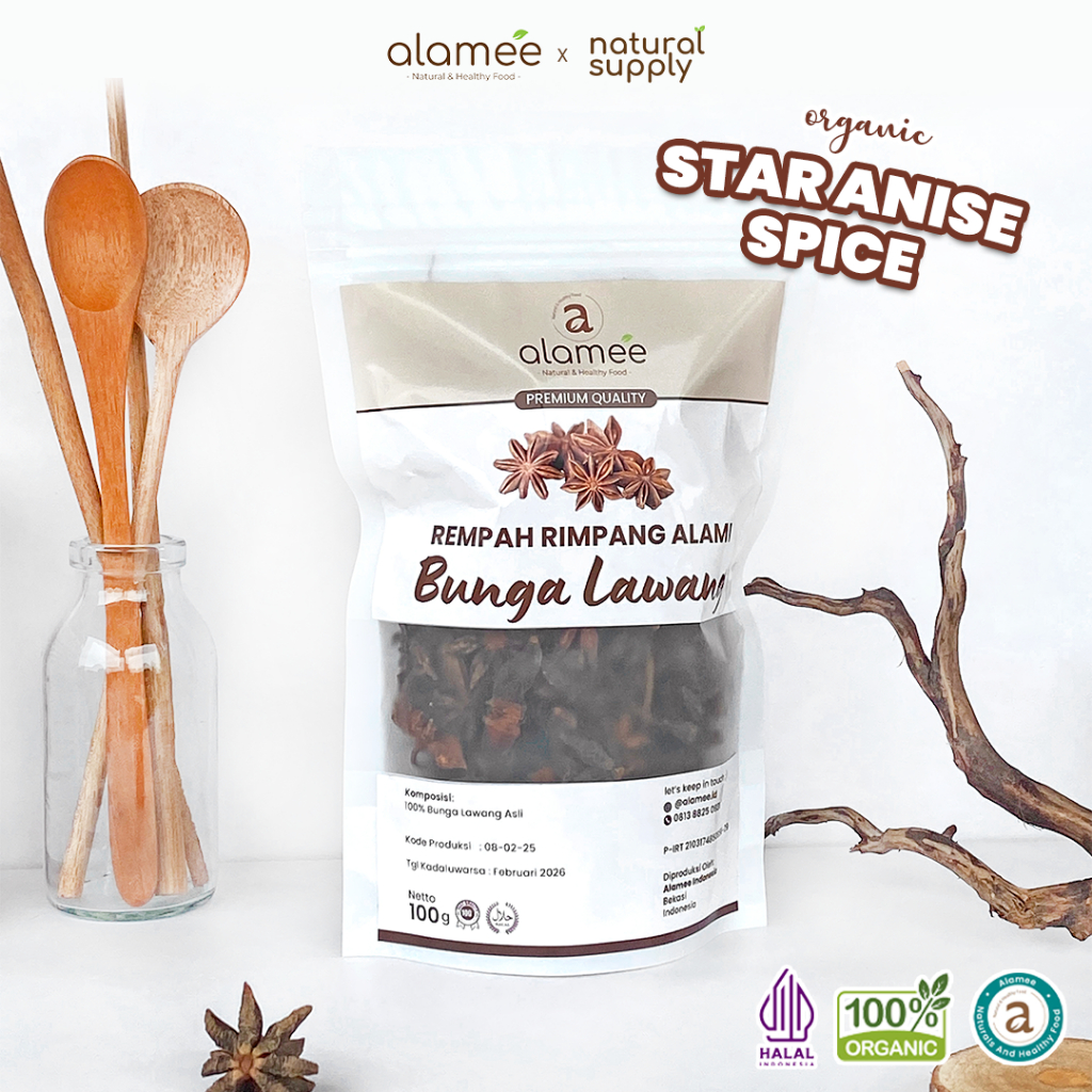 

ALAMEE Bunga Lawang Kering Pekak Star Anise Rempah Organik Alami Bumbu Seasoning Masakan Masak 100gr