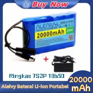 Aleivy 20000mAh 12V/24V Portable Li-ion Battery + Charger – Dual Protection, Compact 7S3P 18650
