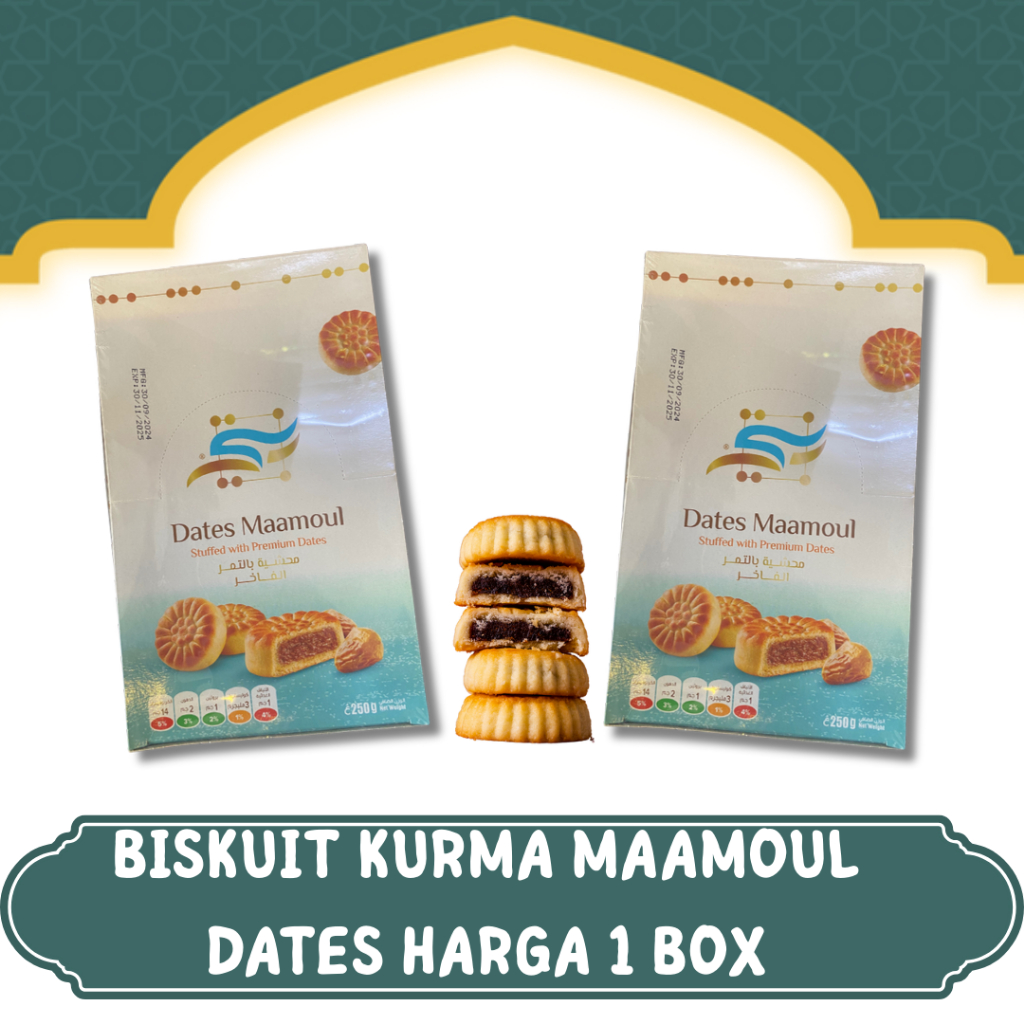 

OLEH OLEH HAJI DAN UMROH 1 BOX ISI 16PCS BISKUIT KURMA MAMOUL DATES PREMIUM I CEMILAN TIMUR TENGAH I BISKUIT KURMA MAAMOUL