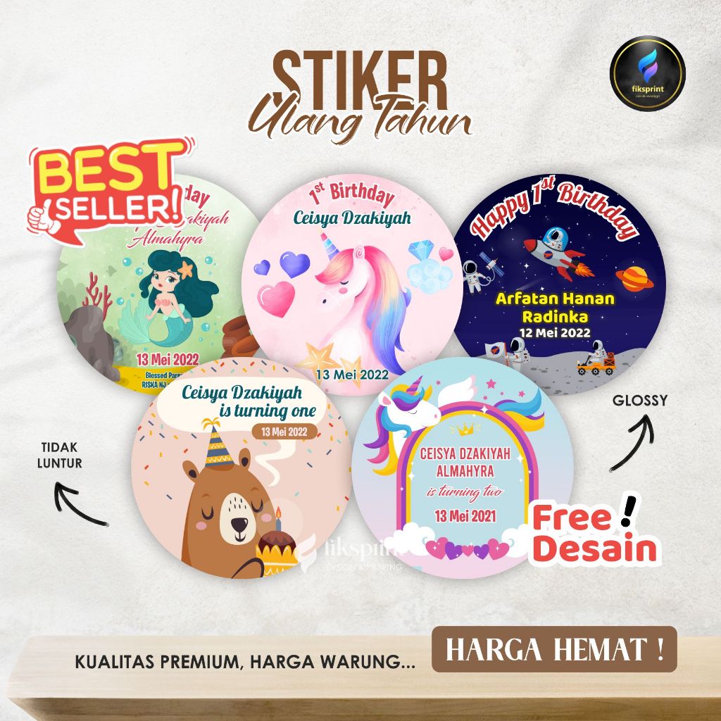 

Sticker Ulang Tahun Anak Custom Stiker Perlengkapan Pesta Ulang Tahun | Part 4 | Aestetic
