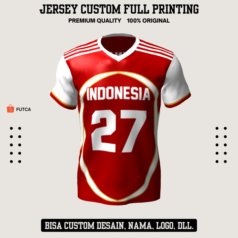 Kaos Jersey Futsal Retro Vintage Merah Putih 472 - Jersey Baju Olahraga Custom Full Printing
