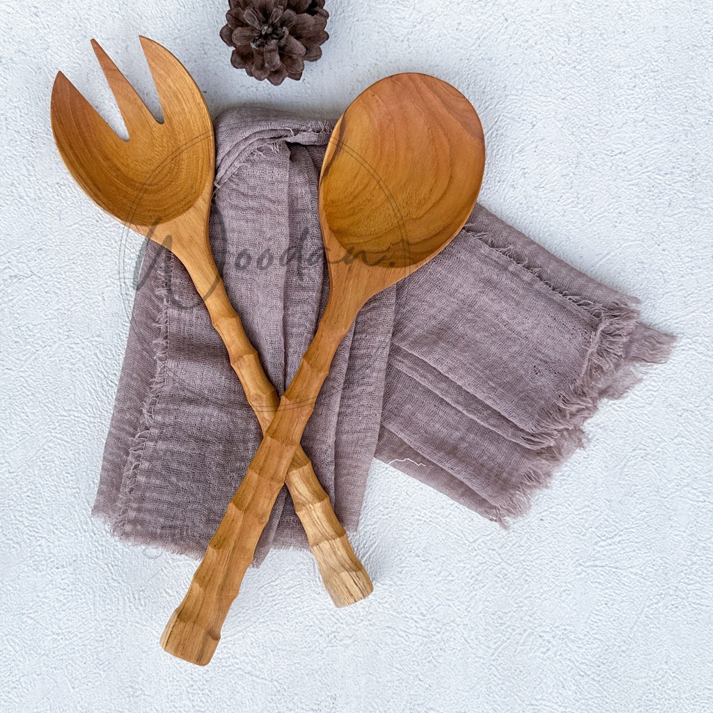 ECHA - Sendok Kayu Jati Besar | Garpu Kayu Jati Besar | Natural Finish Food Grade